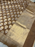 Lite Brown Banarasi Handloom Katan Silk Saree - Aura Benaras