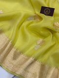 Pastel Yellow Pure Banarasi Handloom Silk Saree - Aura Benaras