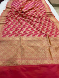 Orangish Pink Banarasi Handloom Katan Silk Saree - Aura Benaras