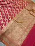 Orangish Pink Banarasi Handloom Katan Silk Saree - Aura Benaras