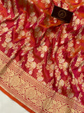 Orangish Pink Banarasi Handloom Katan Silk Saree - Aura Benaras