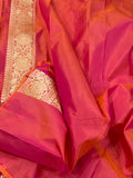 Orangish Pink Banarasi Handloom Katan Silk Saree - Aura Benaras