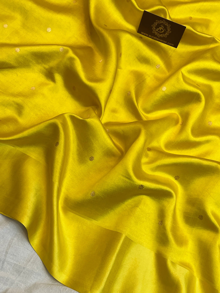 Lemon Yellow Pure Silk Handloom Banarasi Saree