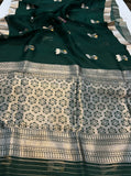 Bottle Green Pure Banarasi Handloom Silk Saree - Aura Benaras