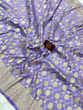 Lavender Banarasi Handloom Katan Silk Saree - Aura Benaras