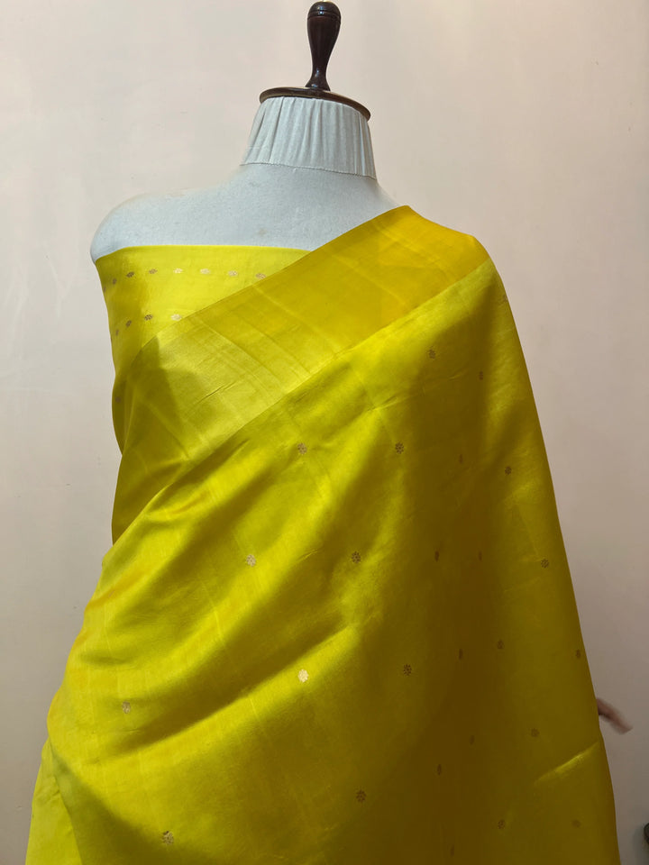 Lemon Yellow Pure Silk Handloom Banarasi Saree