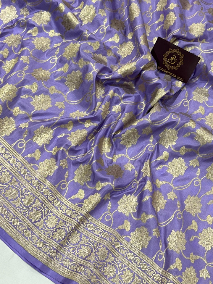 Lavender Banarasi Handloom Katan Silk Saree - Aura Benaras