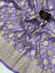 Lavender Banarasi Handloom Katan Silk Saree - Aura Benaras