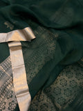 Bottle Green Pure Banarasi Handloom Silk Saree - Aura Benaras