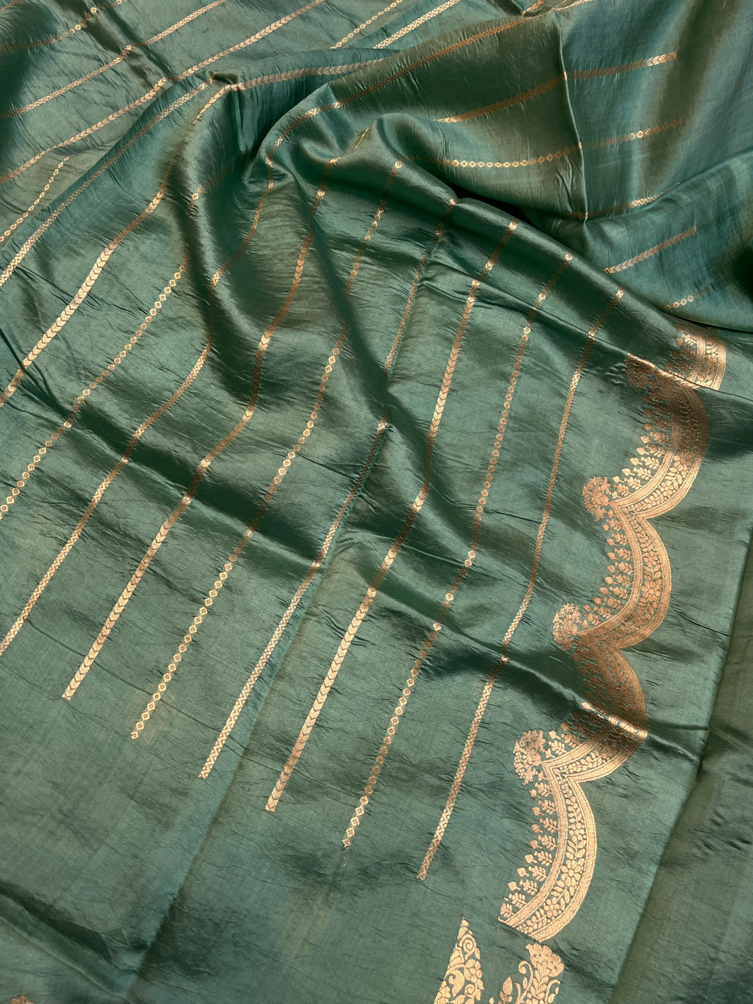 Sage Blue Pure Silk Handloom Banarasi Saree with Scallop Border