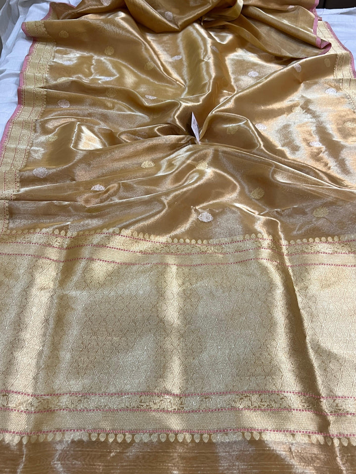 Golden Banarasi Handloom Organza Tissue Silk Saree - Aura Benaras