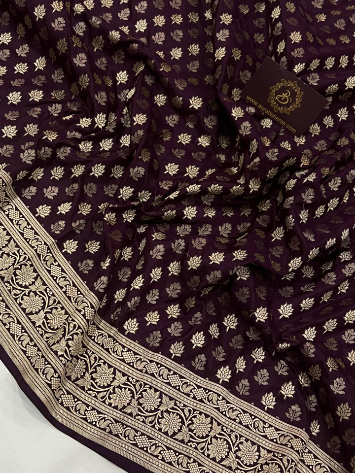 Wine Pure Banarasi Handloom Katan Silk Saree - Aura Benaras