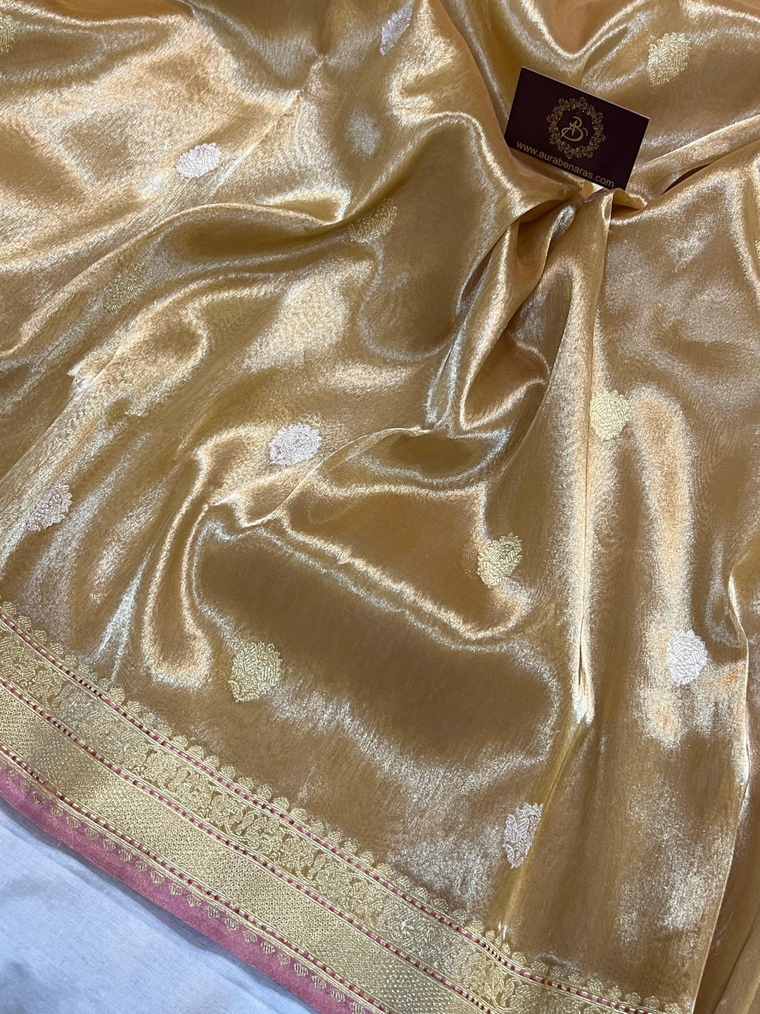 Golden Banarasi Handloom Organza Tissue Silk Saree - Aura Benaras