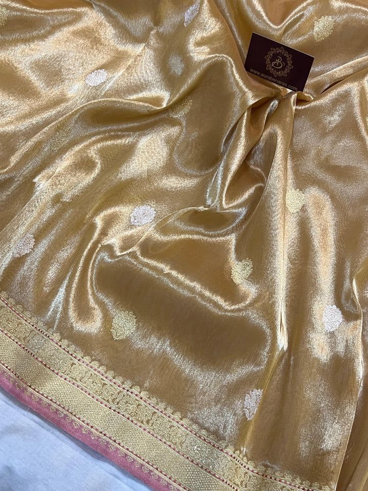 Golden Banarasi Handloom Organza Tissue Silk Saree - Aura Benaras