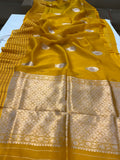 Mustard Yellow Pure Banarasi Handloom Silk Saree - Aura Benaras