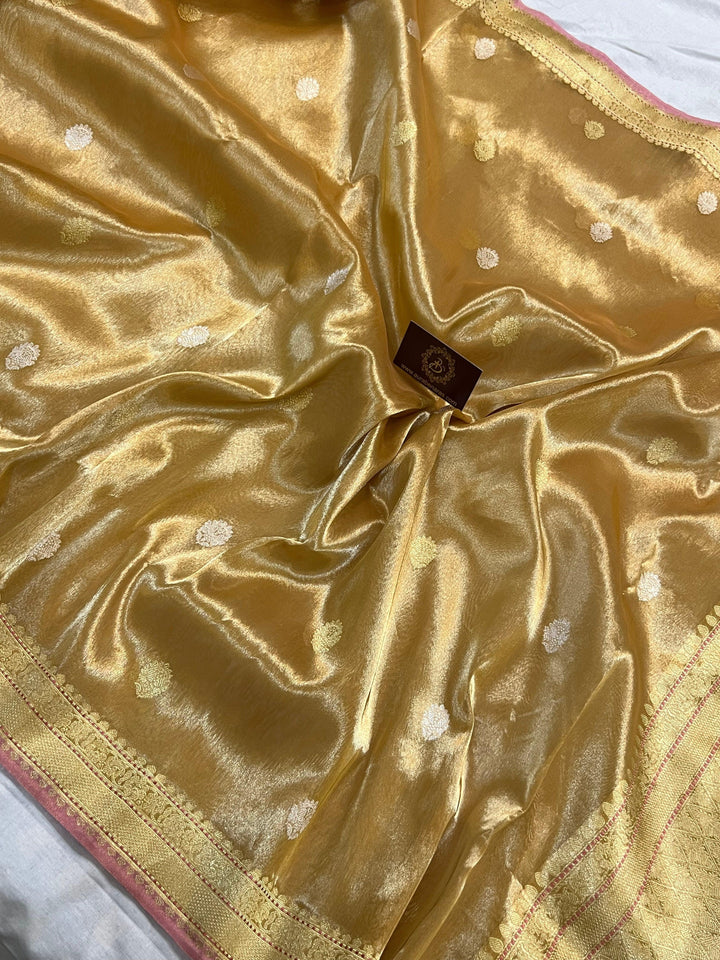 Golden Banarasi Handloom Organza Tissue Silk Saree - Aura Benaras