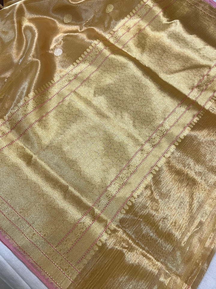 Golden Banarasi Handloom Organza Tissue Silk Saree - Aura Benaras
