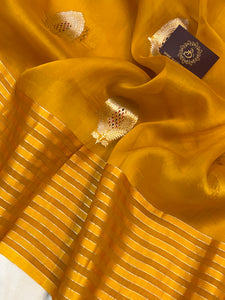 Mustard Yellow Pure Banarasi Handloom Silk Saree - Aura Benaras