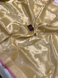 Light Golden Banarasi Handloom Organza Tissue Silk Saree - Aura Benaras