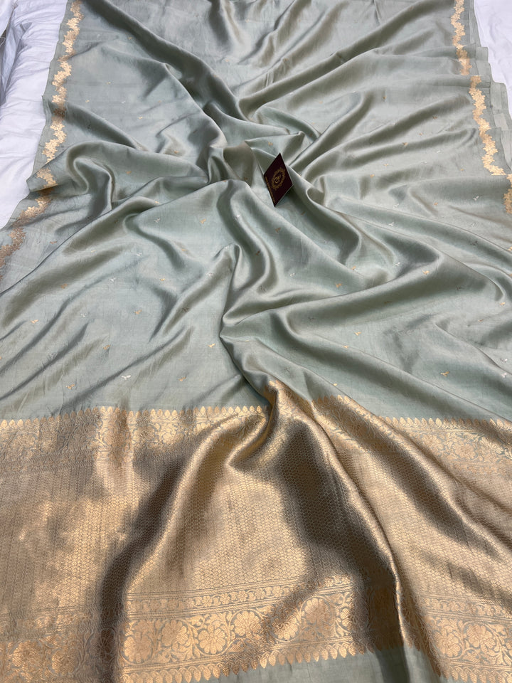 Sage Grey Pure Silk Handloom Banarasi Saree