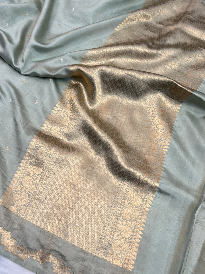 Sage Grey Pure Silk Handloom Banarasi Saree