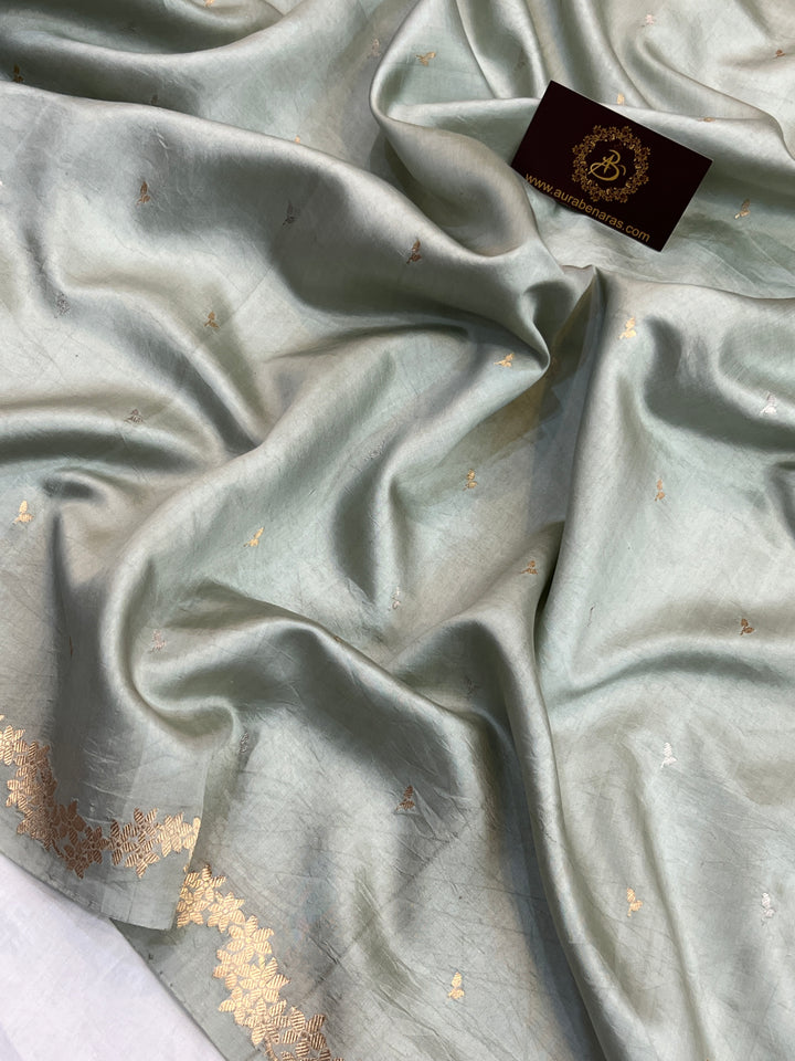 Sage Grey Pure Silk Handloom Banarasi Saree