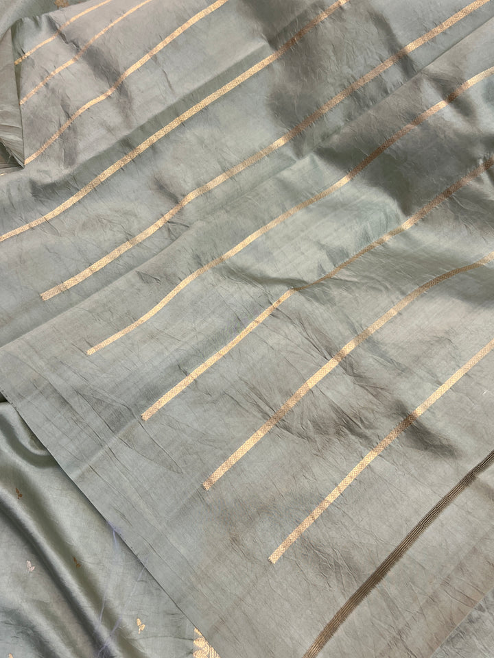 Sage Grey Pure Silk Handloom Banarasi Saree