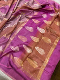 Onion Pure Banarasi Handloom Silk Saree - Aura Benaras