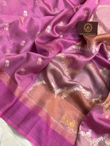 Onion Pure Banarasi Handloom Silk Saree - Aura Benaras