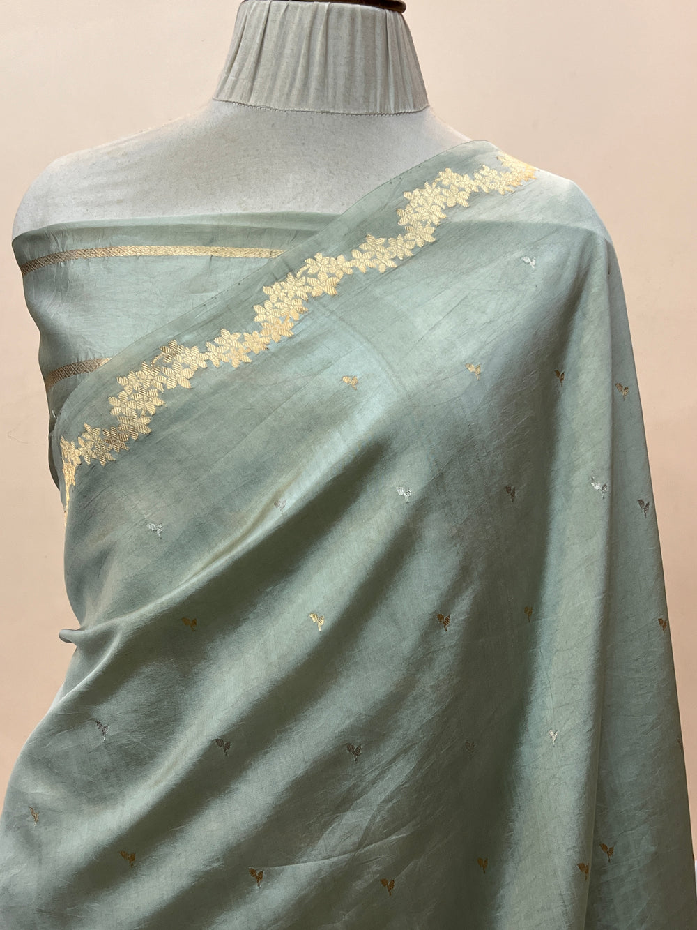 Sage Grey Pure Silk Handloom Banarasi Saree