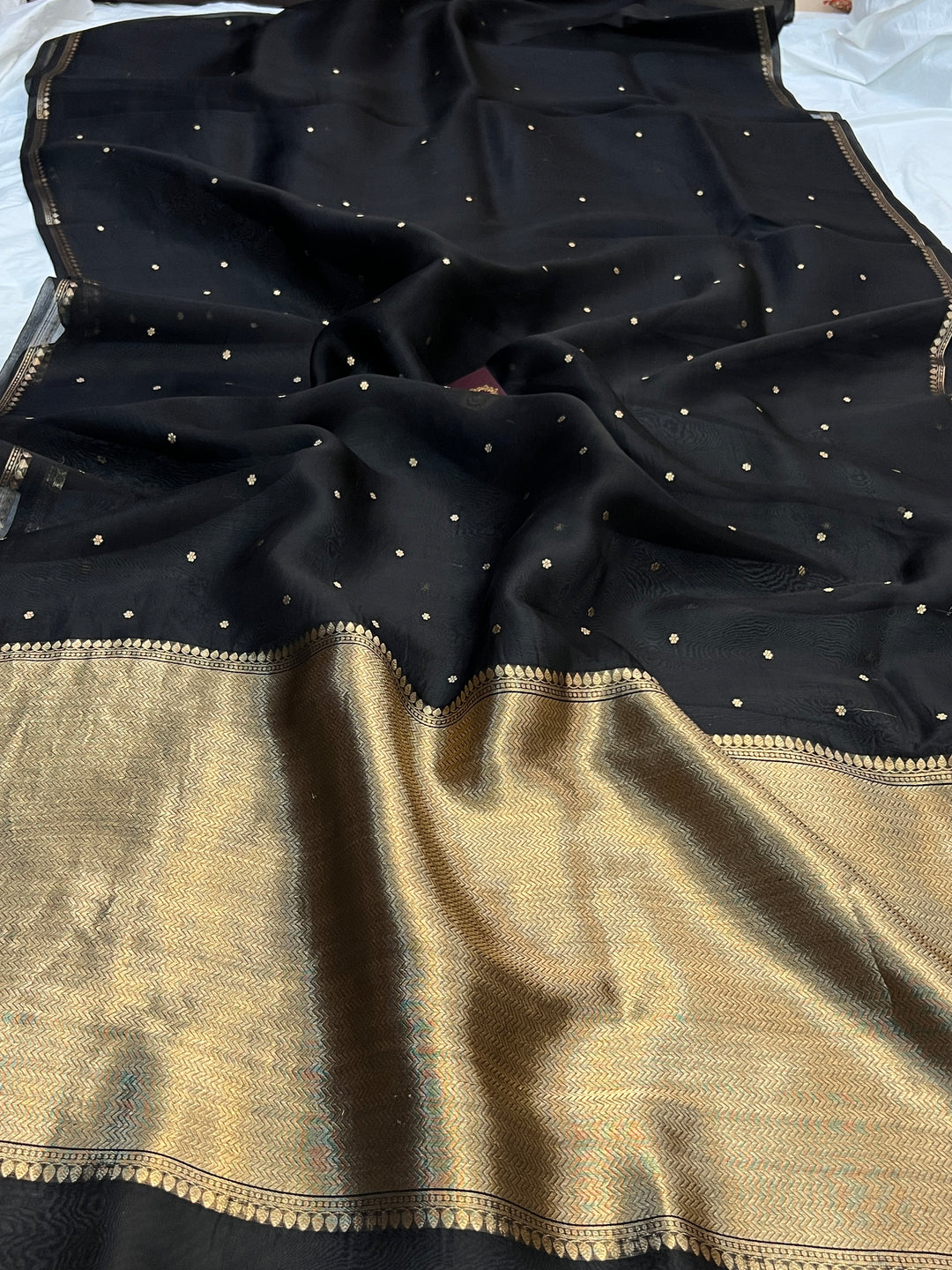 Black Pure Kora Silk Handloom Banarasi Saree