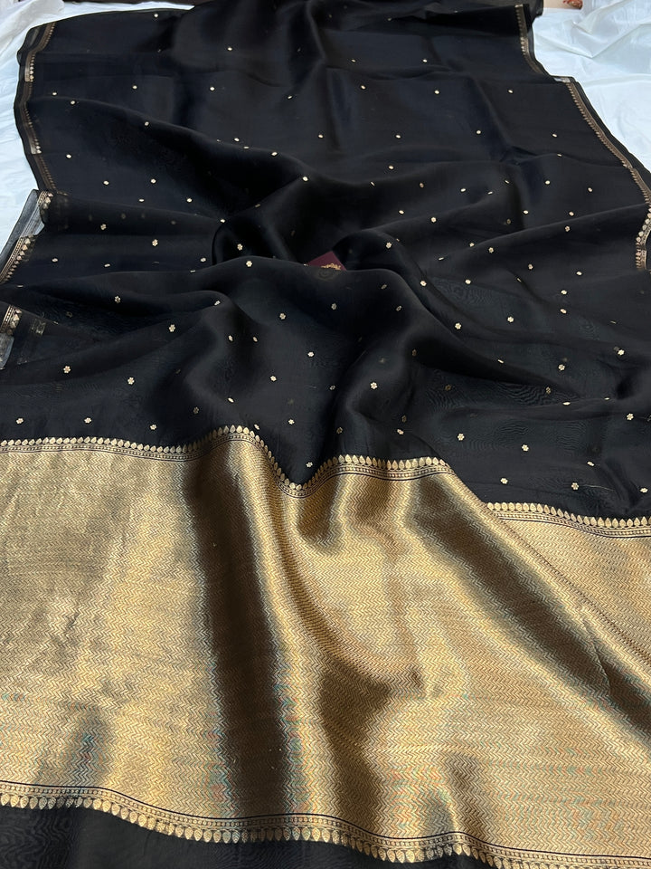 Black Pure Kora Silk Handloom Banarasi Saree