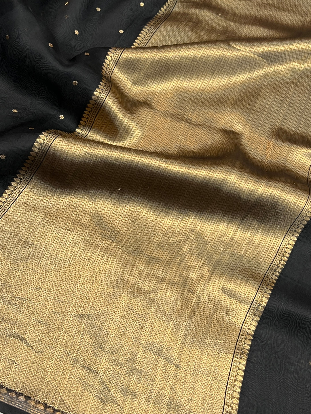 Black Pure Kora Silk Handloom Banarasi Saree