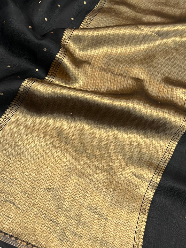 Black Pure Kora Silk Handloom Banarasi Saree