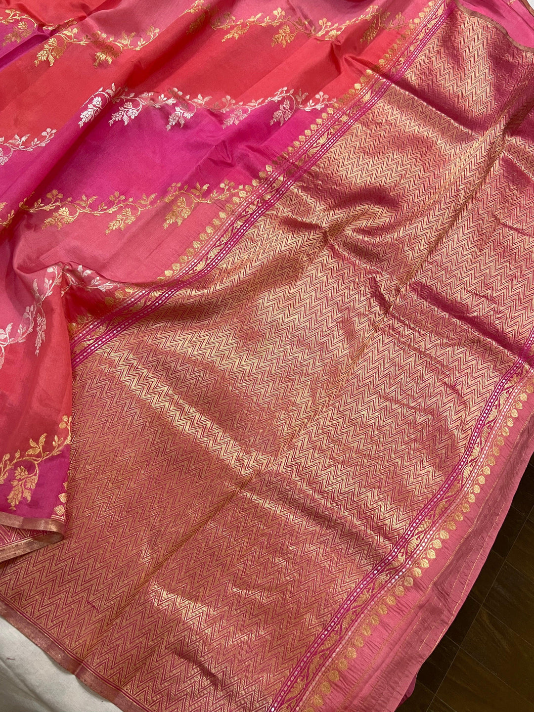 Pink Pure Banarasi Handloom Silk Saree - Aura Benaras