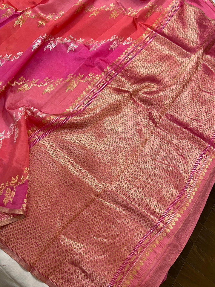 Pink Pure Banarasi Handloom Silk Saree - Aura Benaras