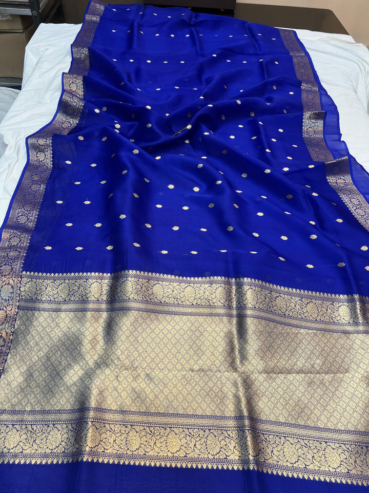 Royal Blue Banarasi Handloom Kora Silk Saree