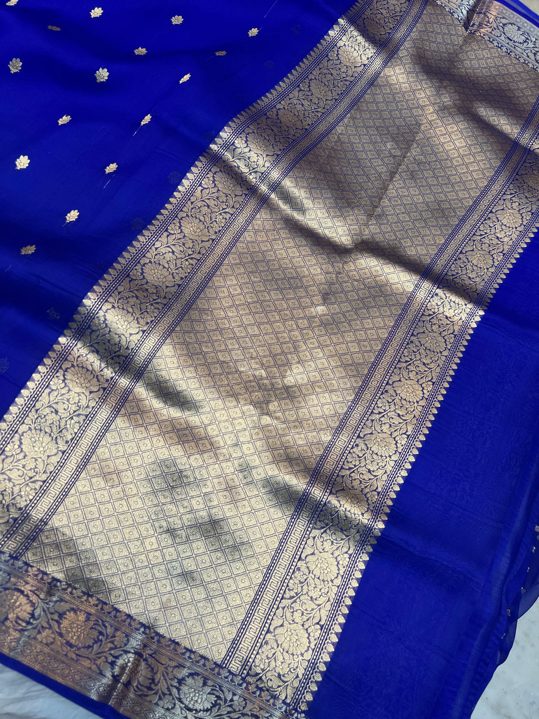 Royal Blue Banarasi Handloom Kora Silk Saree
