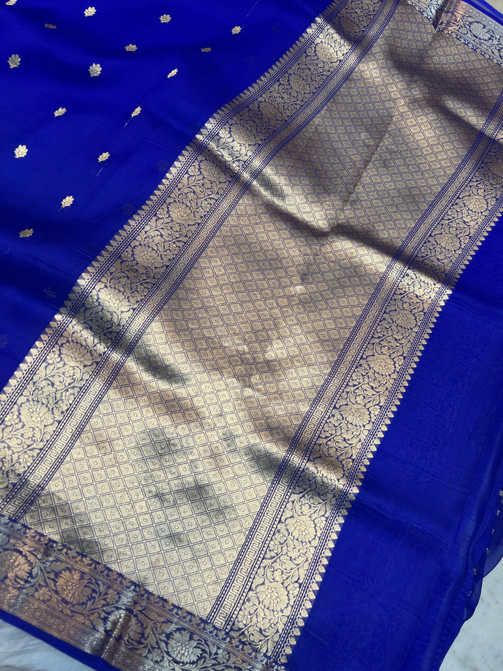 Royal Blue Banarasi Handloom Kora Silk Saree