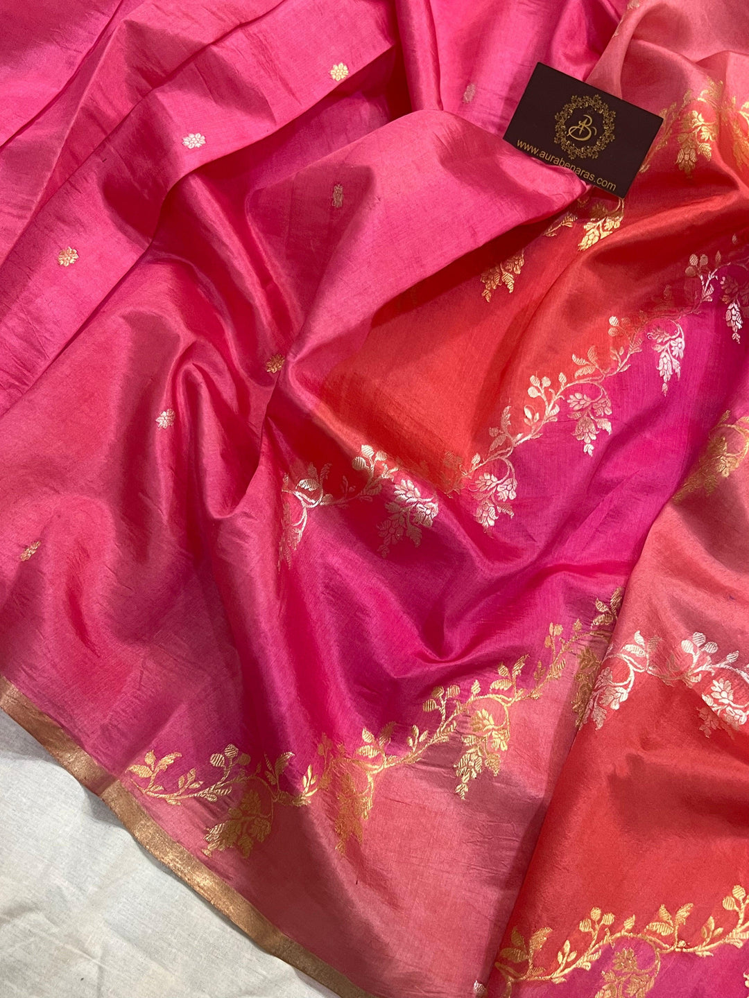 Pink Pure Banarasi Handloom Silk Saree - Aura Benaras