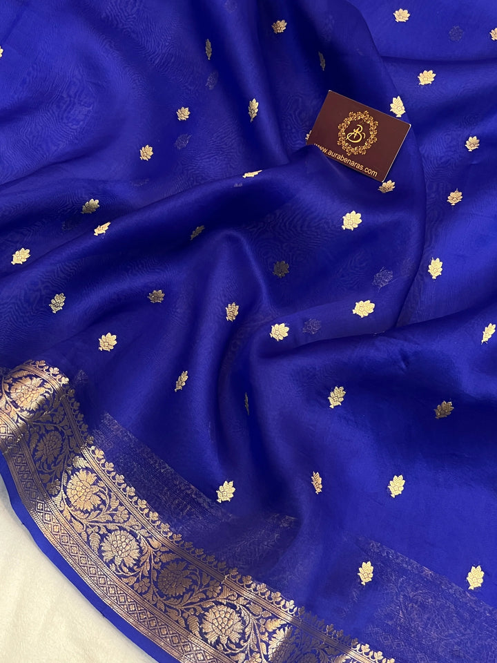 Royal Blue Banarasi Handloom Kora Silk Saree