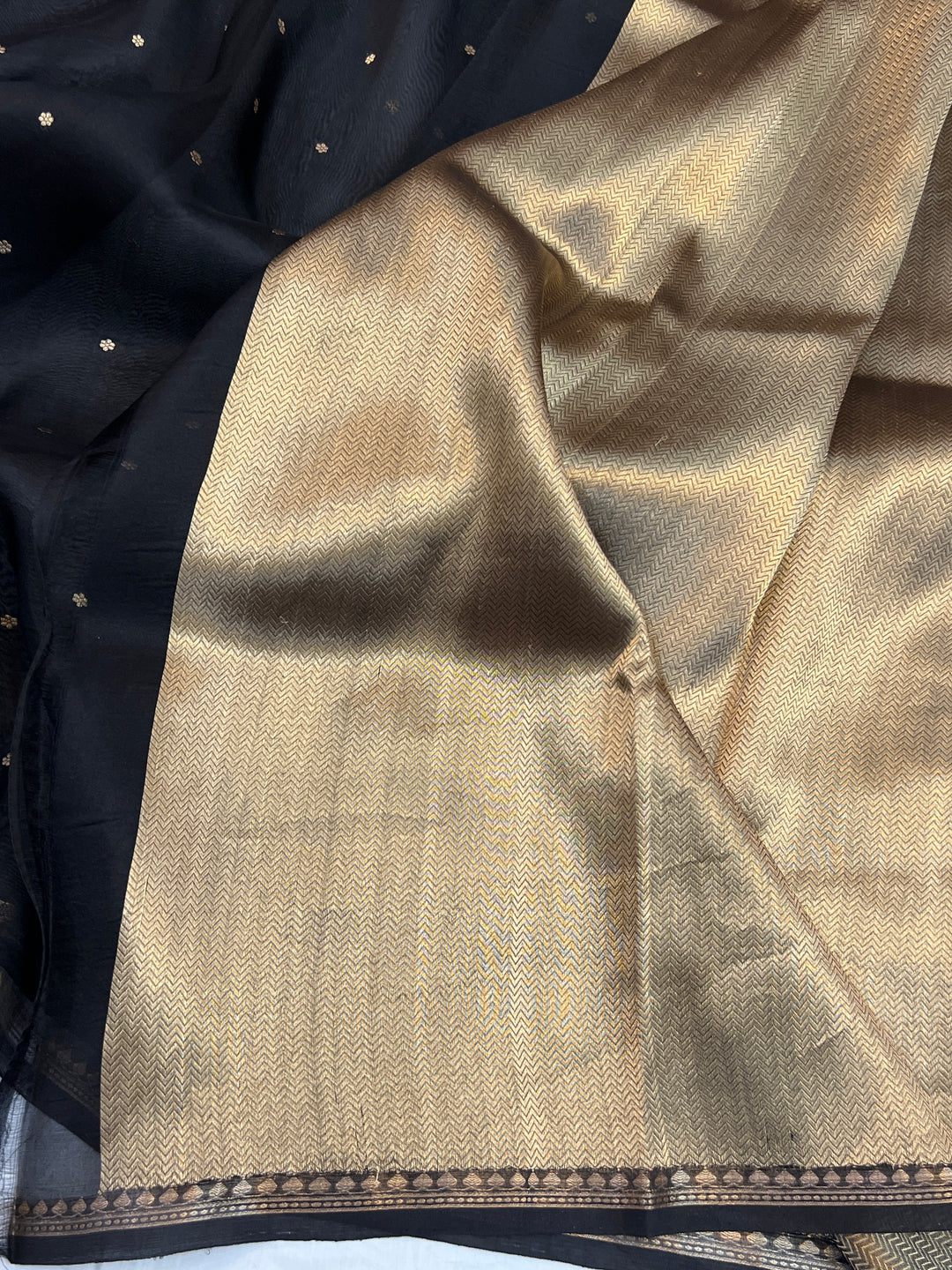 Black Pure Kora Silk Handloom Banarasi Saree