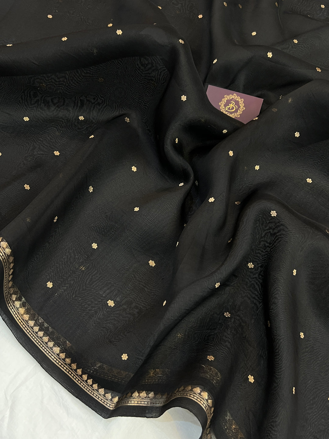 Black Pure Kora Silk Handloom Banarasi Saree