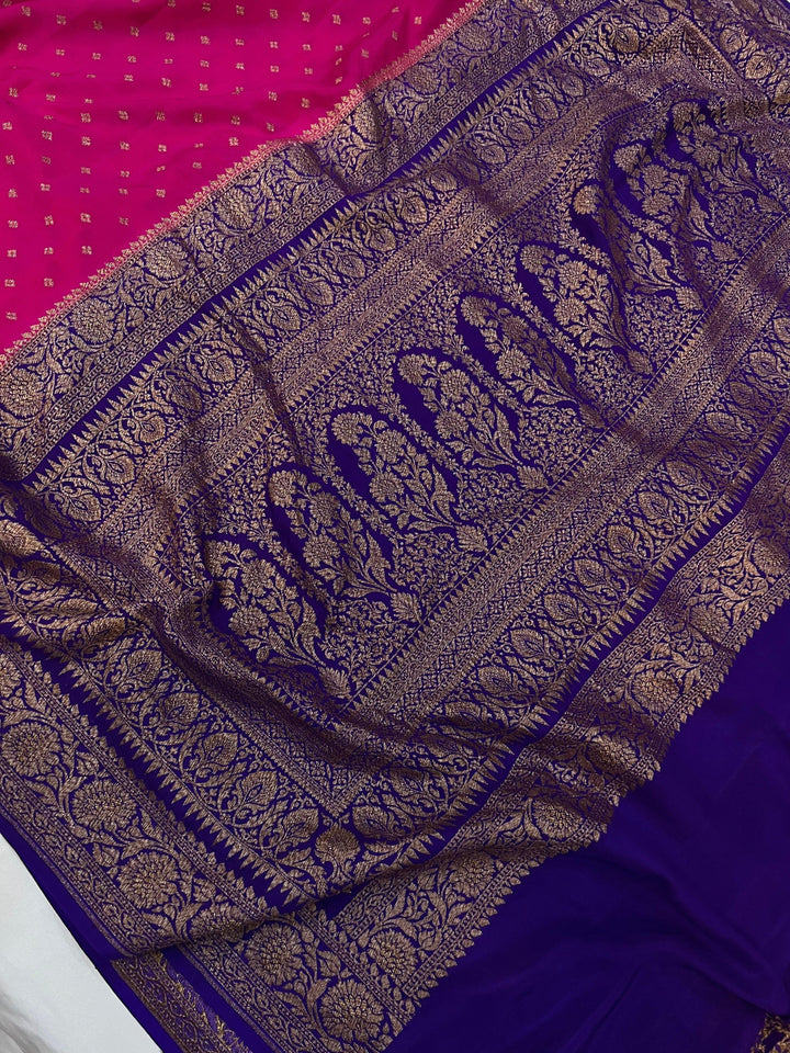 Rani Pink Pure Banarasi Khaddi Crepe Silk Saree - Aura Benaras