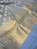 Powder Blue Banarasi Handloom Katan Silk Saree - Aura Benaras