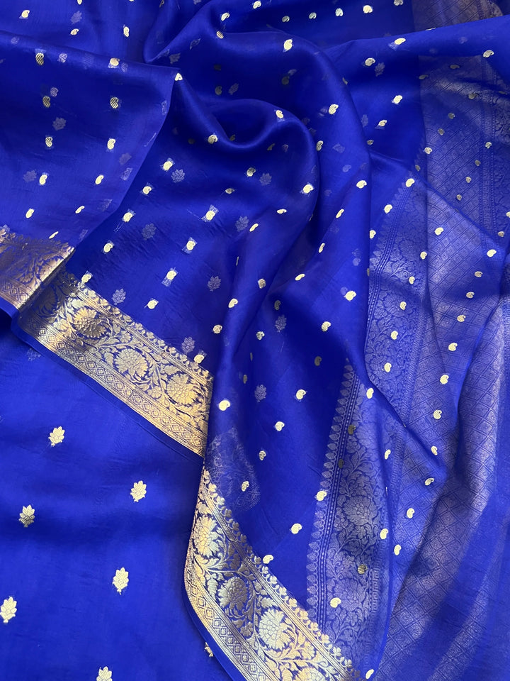 Royal Blue Banarasi Handloom Kora Silk Saree