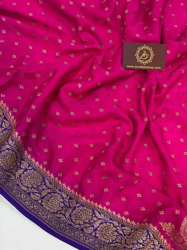 Rani Pink Pure Banarasi Khaddi Crepe Silk Saree - Aura Benaras