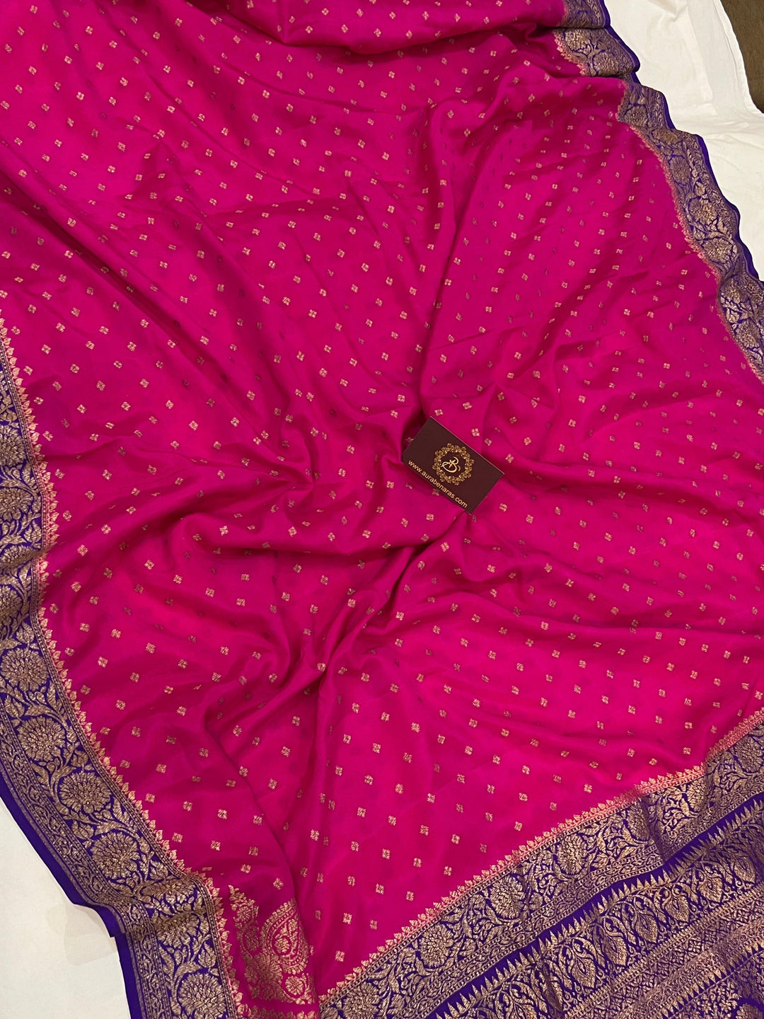 Rani Pink Pure Banarasi Khaddi Crepe Silk Saree - Aura Benaras