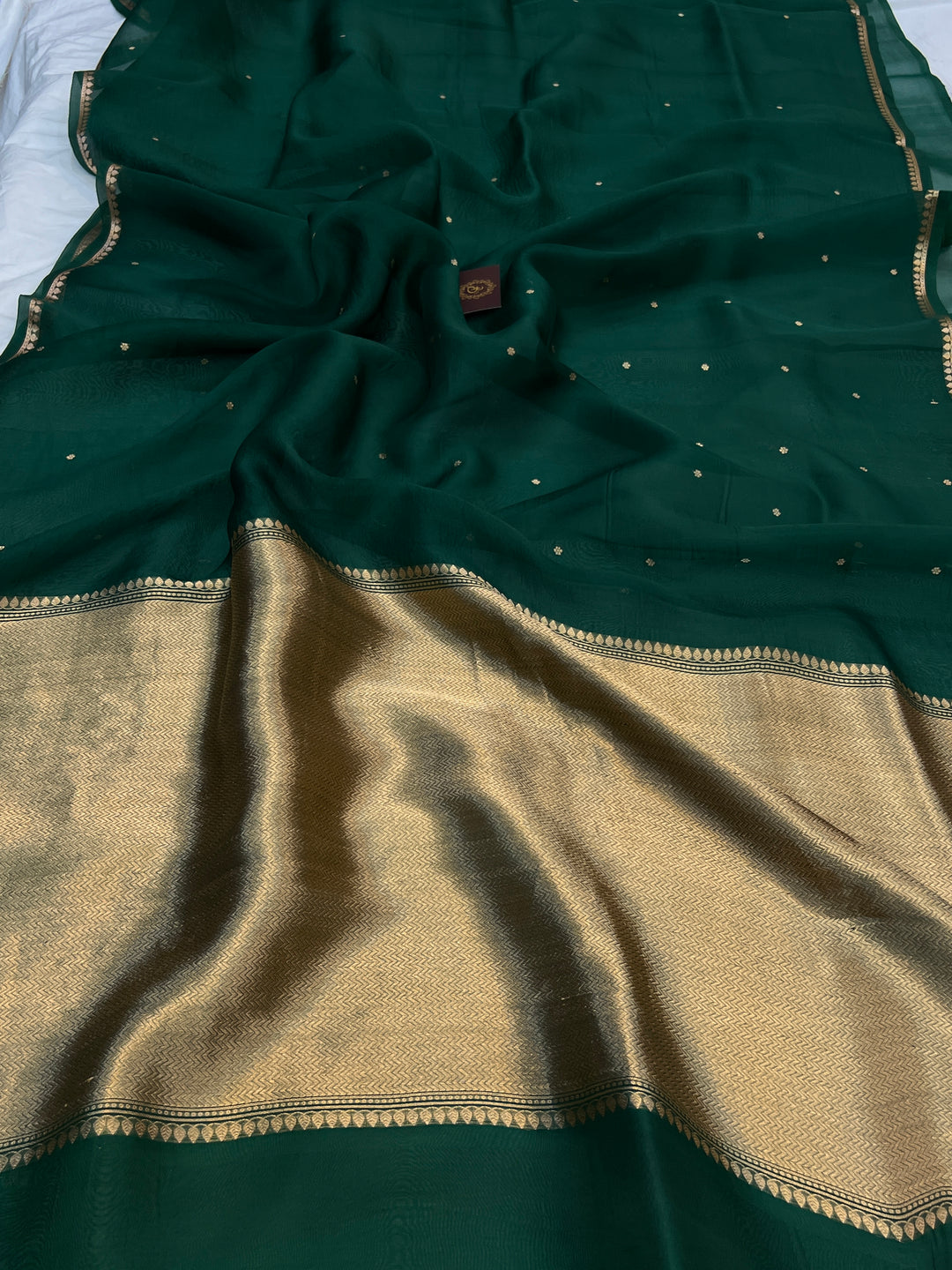 Bottle Green Pure Kora Silk Handloom Banarasi Saree