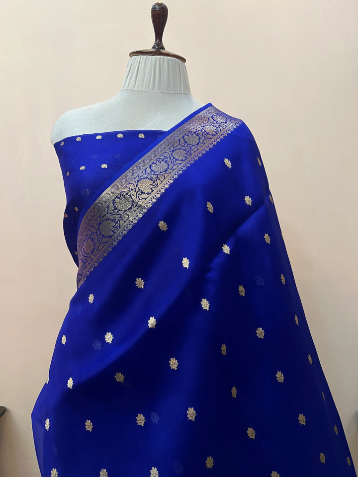 Royal Blue Banarasi Handloom Kora Silk Saree